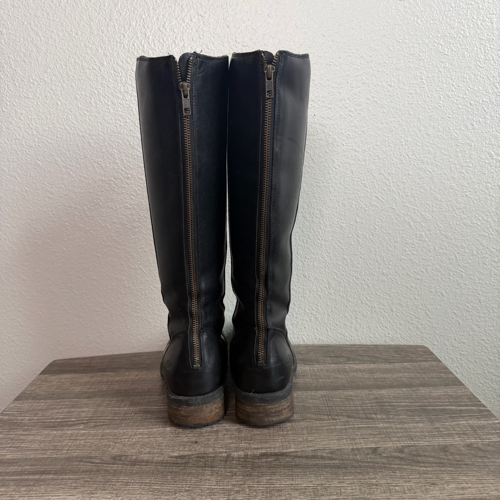 UGG Seldon Black Leather Riding Boots Women’s Size 8.5 - Picture 4 of 8